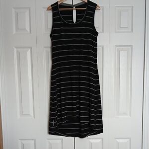 Icebreaker Black and Gray Striped Midi Dress
